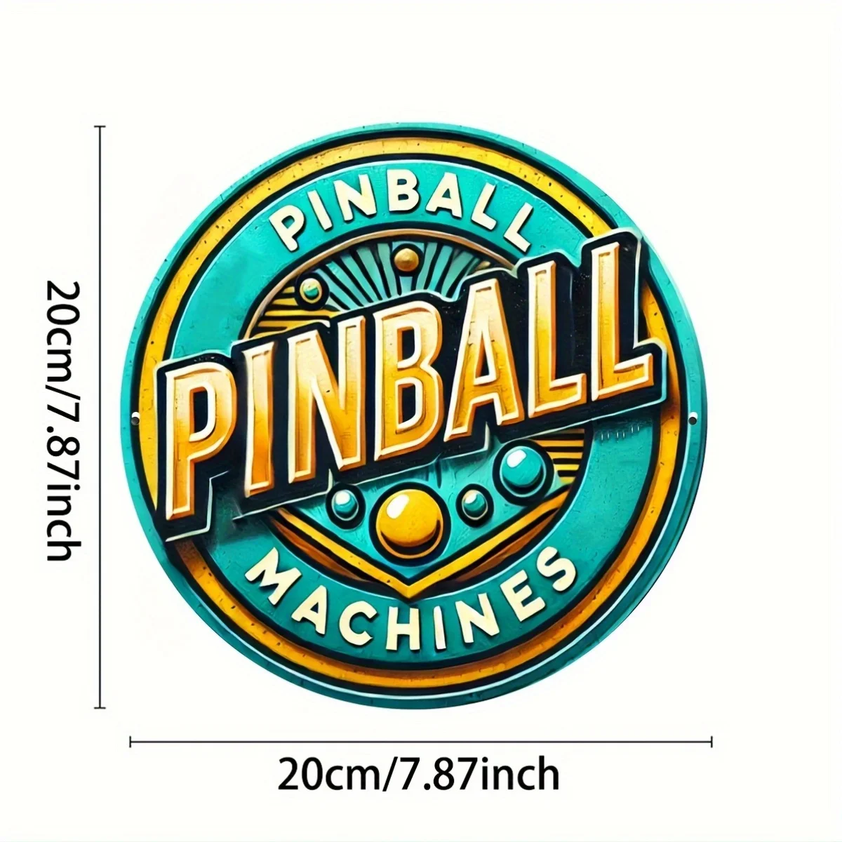 1pc of 8-Inch (7.87 X 7.87 inch) Retro-Style Round Metal Aluminum Wall Art Sign for a Pinball Machine - Perfect for Decorating B