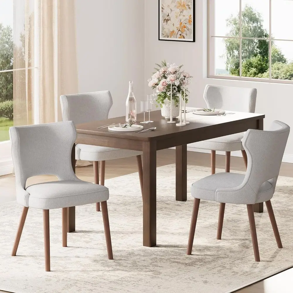 

Set of 4 Wooden Dining Chairs with Solid Wood Legs, Light Gray Upholstered Seats for Kitchen and Cafe