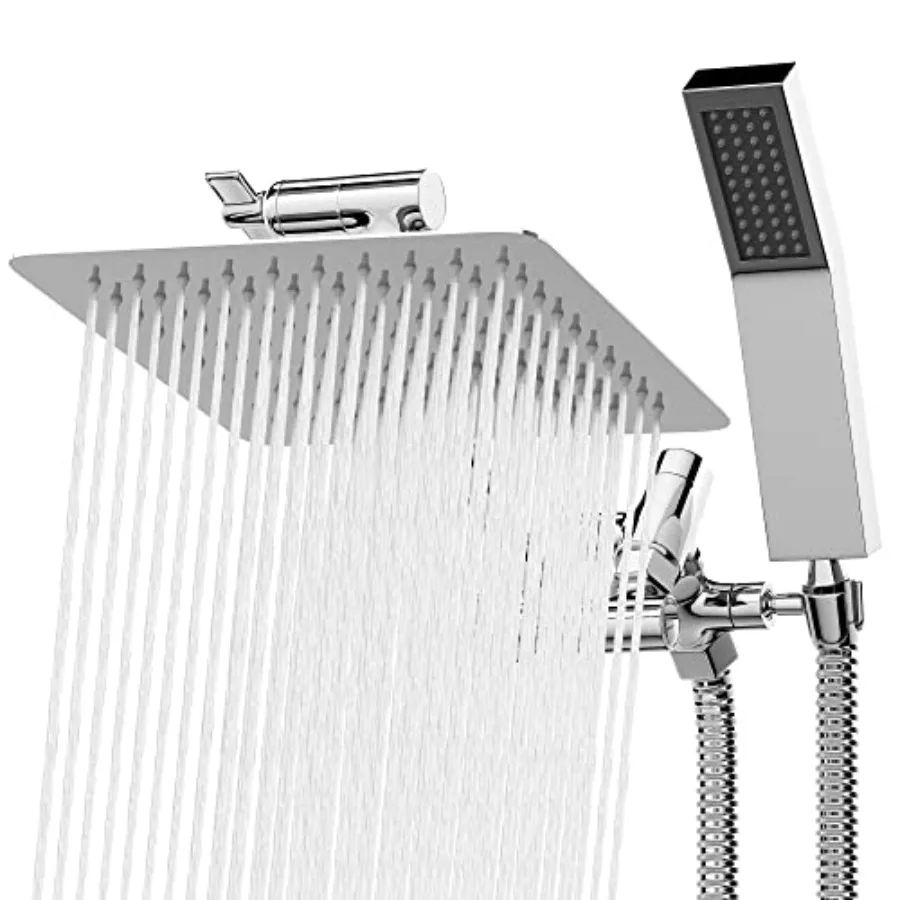 

All Metal Shower Head 8 Dual Square Shower Head With Handheld Wand 71in Hose Set, High Pressure Rain Shower Heads Combo, 3-Way