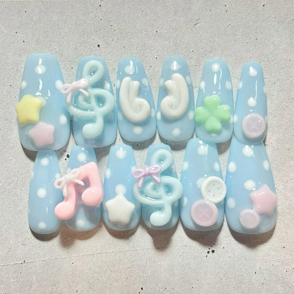2026New Summer Flower Ladybug Design Press On Nail Art Stickers Handmade Dot Pattern Wings Note French Style Lace Fake Nails