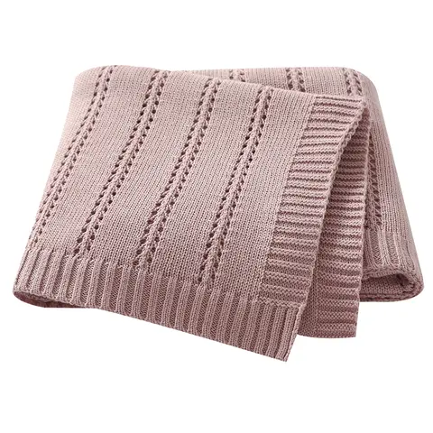 세로 줄무늬 솔리드 컬러 아기 면화 담요 일반 니트 아기 소년 소녀 신생아 유아용 모슬린 Swaddle 담요