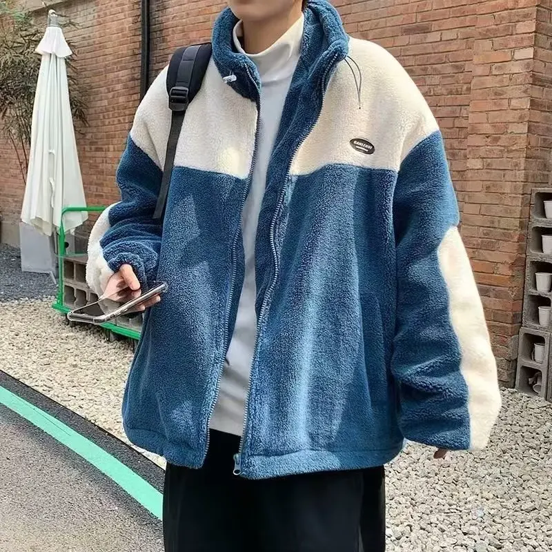 

Мужская демисезонная куртка из утепленного хлопка с подкладкой из овечьего меха, новая модель, молодежный повседневный свободный крой, декор на молнии