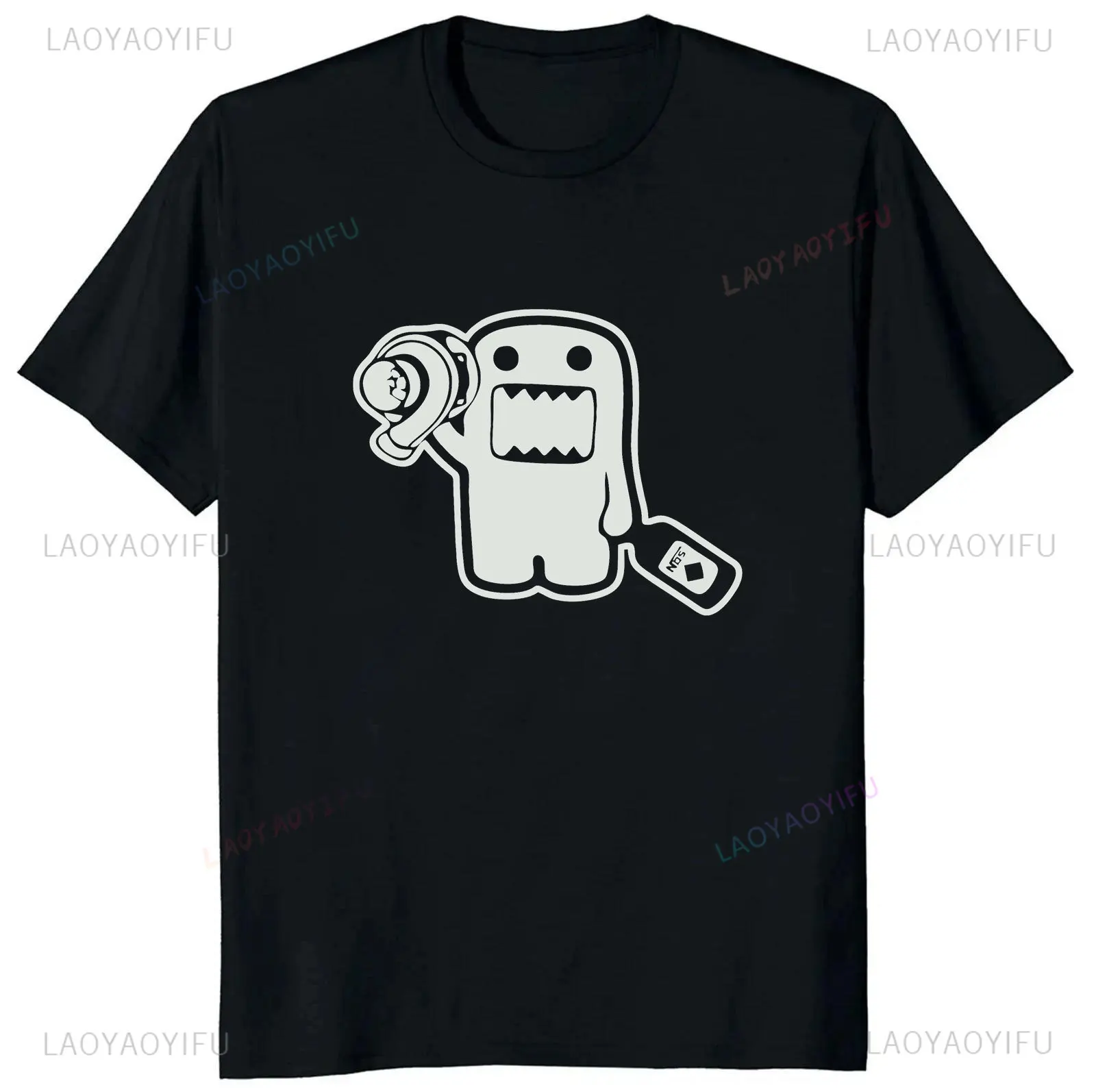 Men's skull print T-shirt crewneck short-sleeved casual top Domo Kun daily street wear women's summer breathable clothing