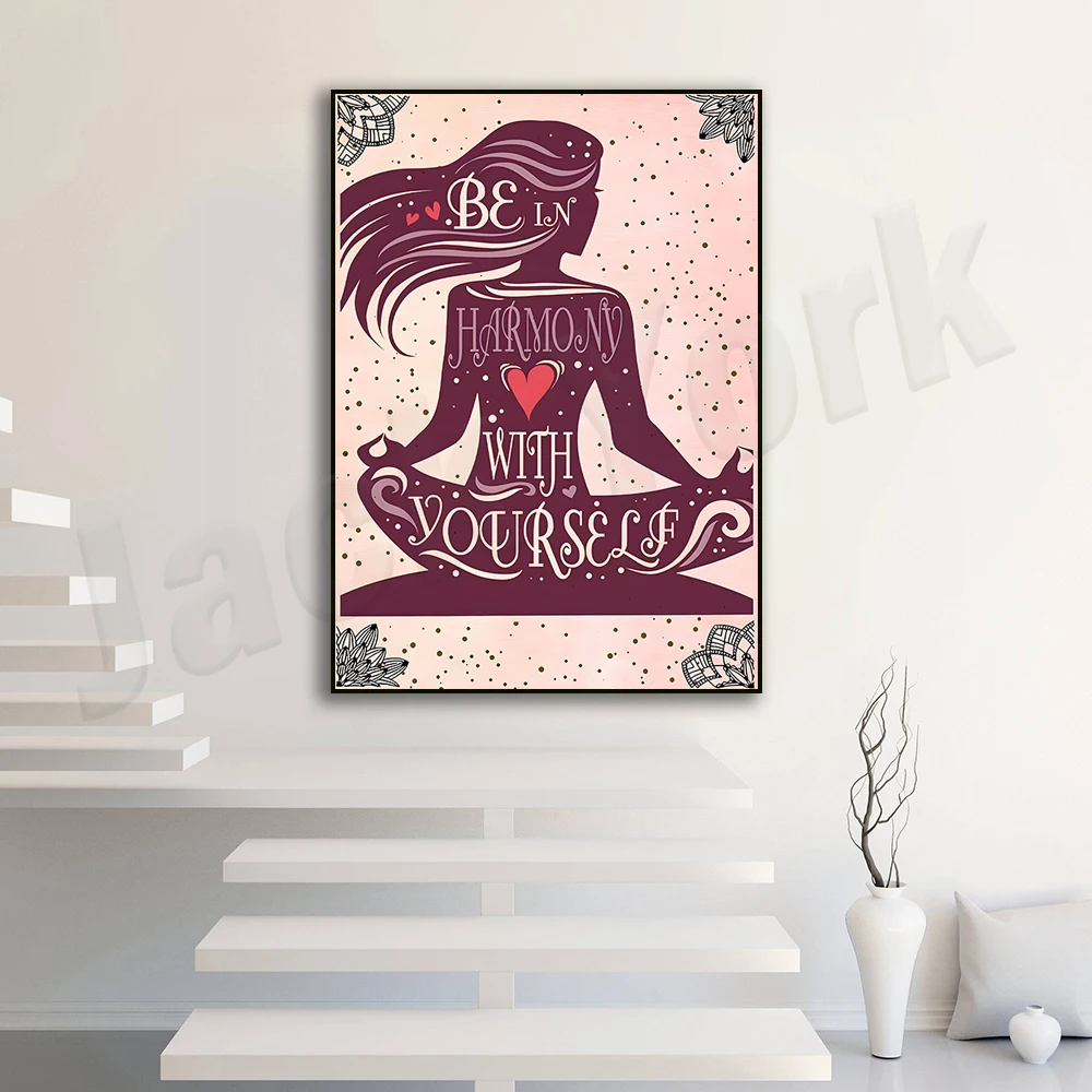 Self love print, yoga poster, mental health mural, modern artwork strong woman, empowerment quotes, live in harmony with yoursel