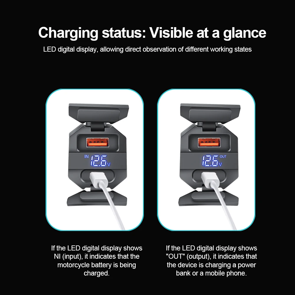 100W 2 Ways PD+QC3.0 Fast Phone Charger & Emergency Motorcycle 6-12V Lead-Acid/Lithium Battery Charger Waterproof with Voltmeter view 3