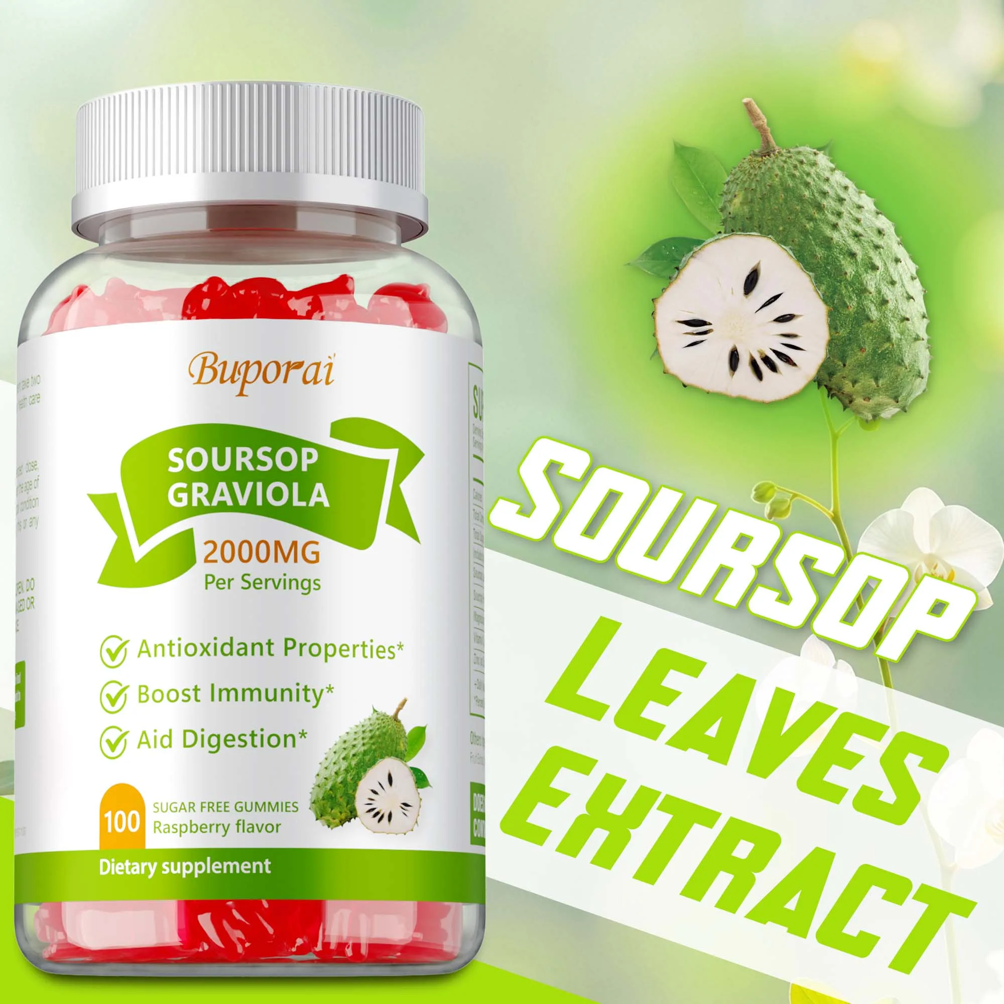 

Soursop Graviola Gummies 2000 мг — впитывание, поддерживает здоровье клеток, способствует пищеварению, повышает иммунитет, антиоксидант, без GMO