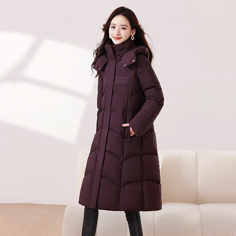 

2025 Fashion Long Winter Parkas Women's Down Cotton-padded Jacket Thicken Warm Outerwear Lady Streetwear Large-size Hooded Coats