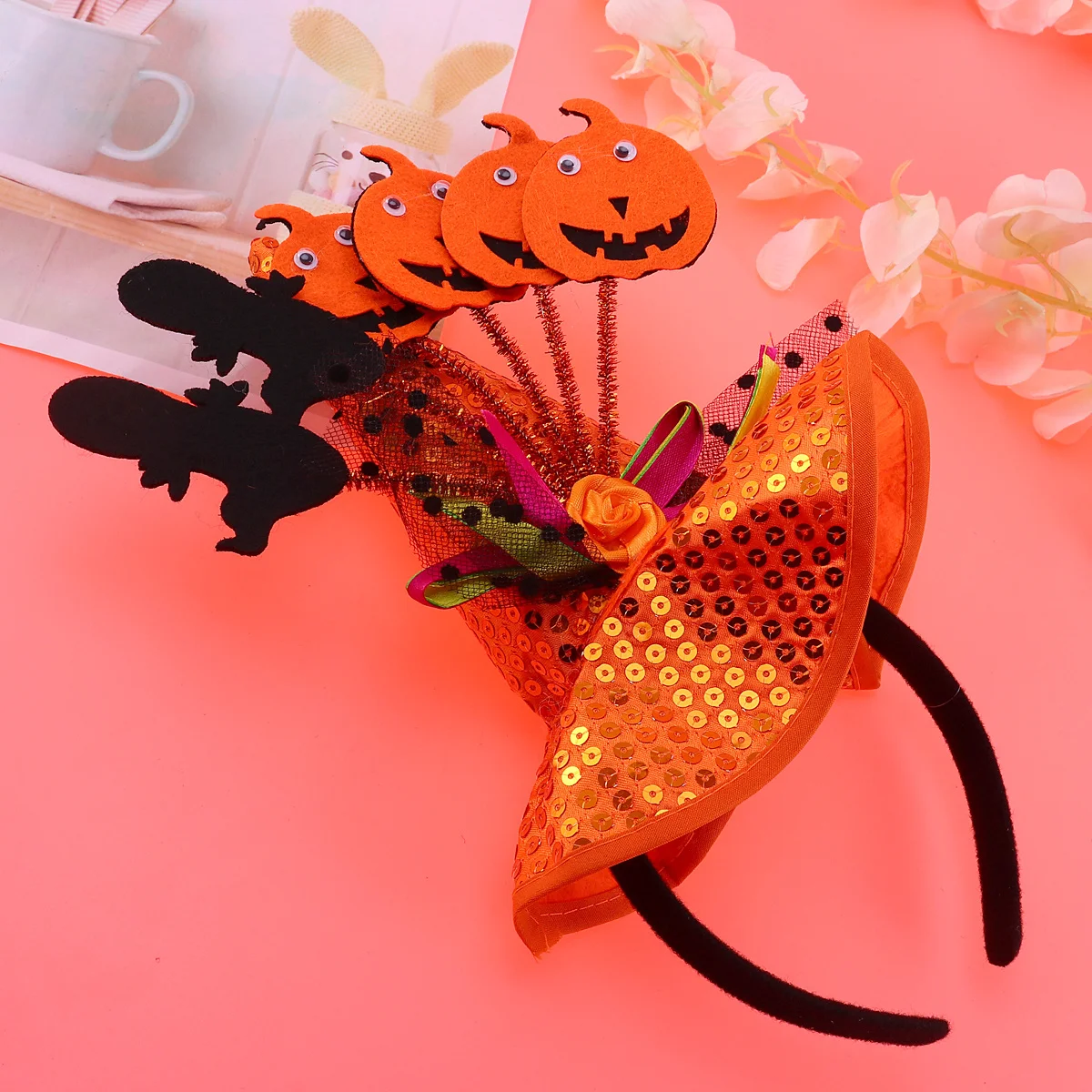 عصابة رأس للهالوين، قبعة على شكل يقطين ساحرة، طوق شعر برتقالي لحفلات الأطفال، ملحقات أداء المسرح