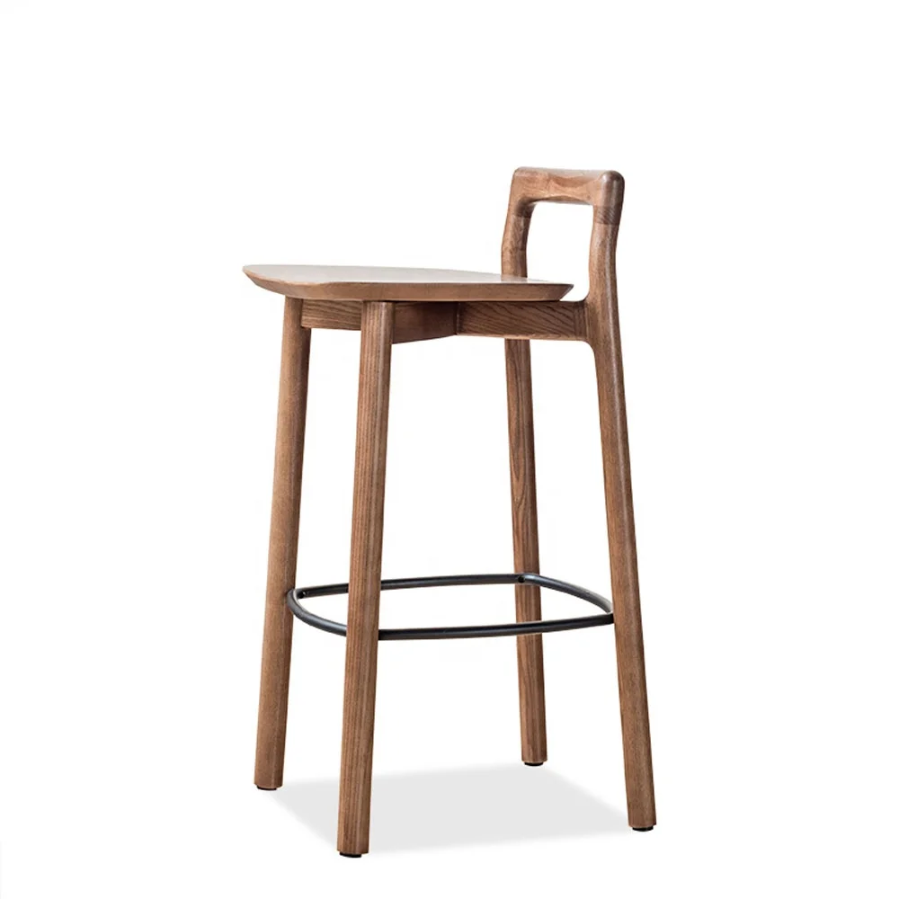 Tabouret de Bar en bois de luxe moderne, chaises de Bar en bois massif et en acier avec dossier, vente en gros