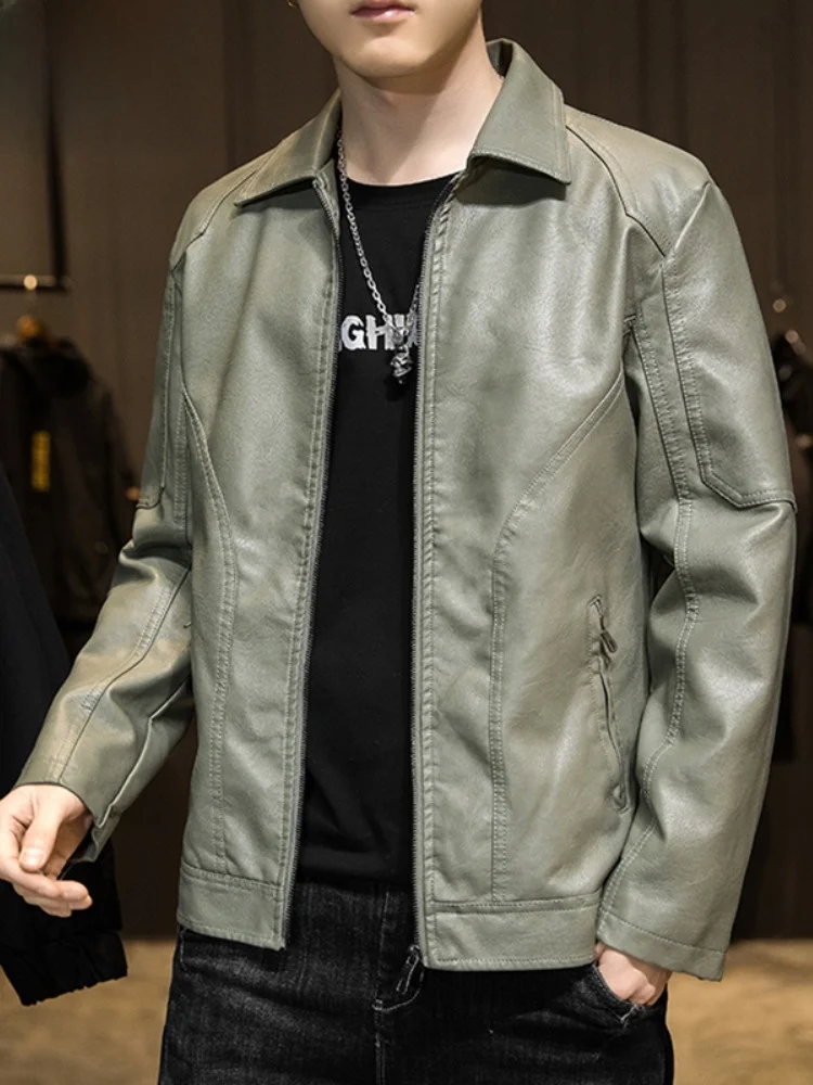 

Paul Men's Casual PU Leather Jaet Stand Collar Retro Sle Faionable Autumn Spring New Arrival Slim Fit Men's Coat