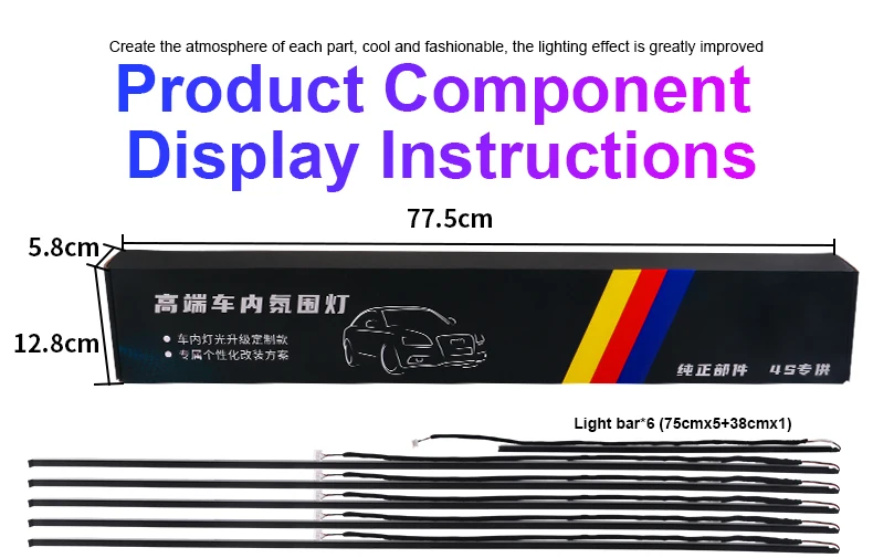 18 in 1 64 Farben RGB Symphony Auto Umgebungslicht Innenraum Acrylführung LED-Streifen Licht Dekoration Atmosphärenlampe durch APP-Steuerung – Detail 8
