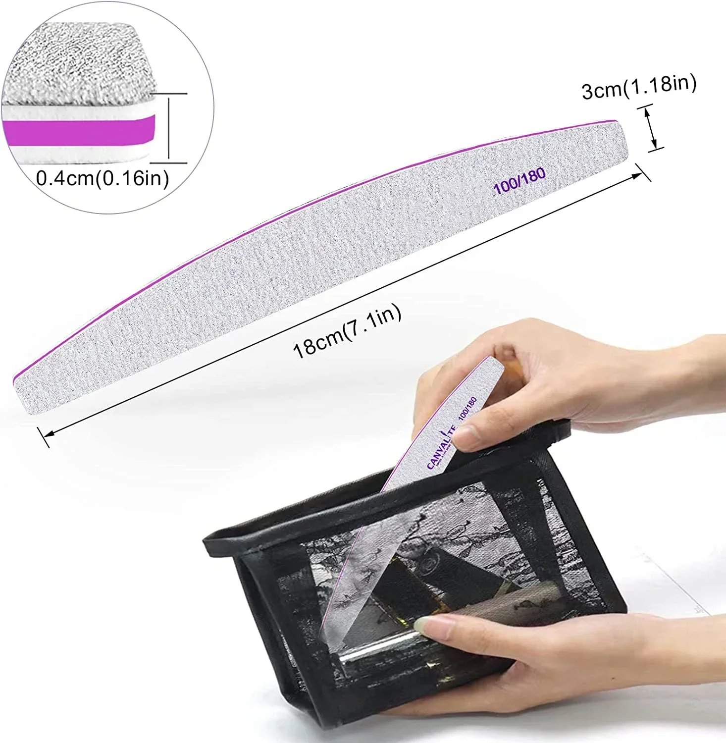 Professional Nail File 2-Pack Reusable Double-Sided Sandpaper (100/180 Grit) Manicure Tools for Home and Salon Use