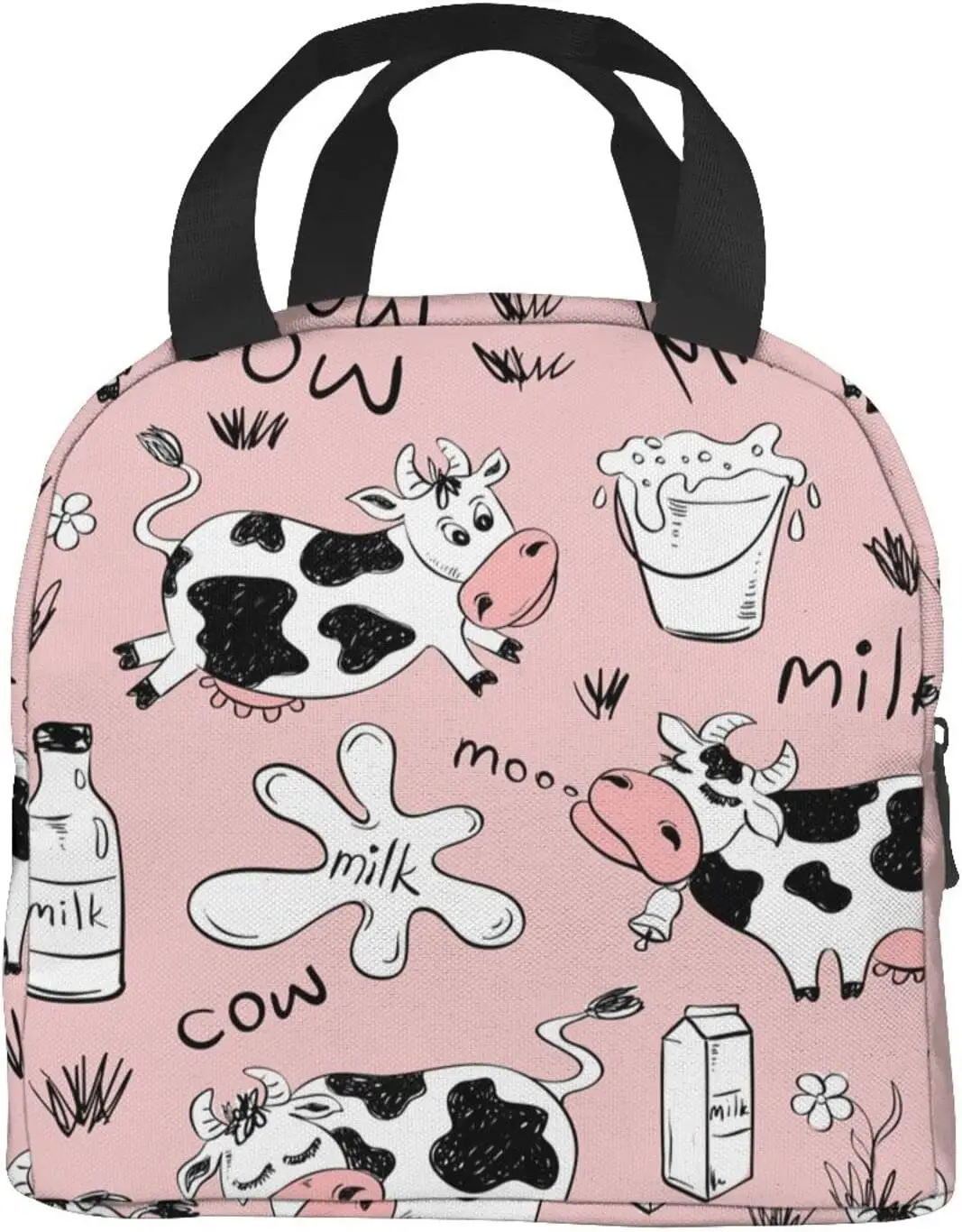 

Cute Pink Cows Lunch Box Tote Lunch Bag Insulated Portable Meal Bag Handbags for Adults Women Men Teens Suitable Work Picnic