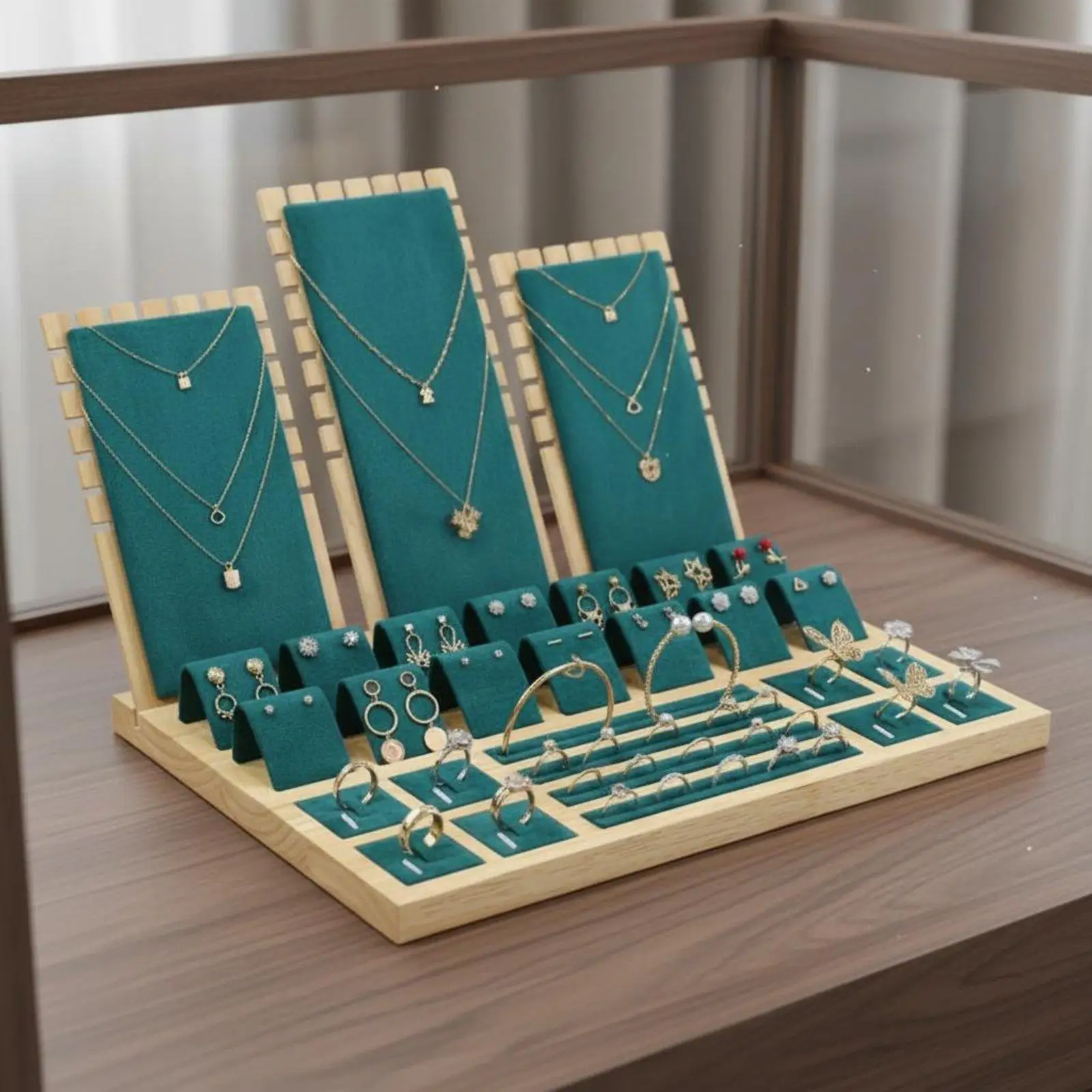 Bracelet and Earring Jewelry Display Stand Bamboo Flannel Rack Organizer Board for Market Seller