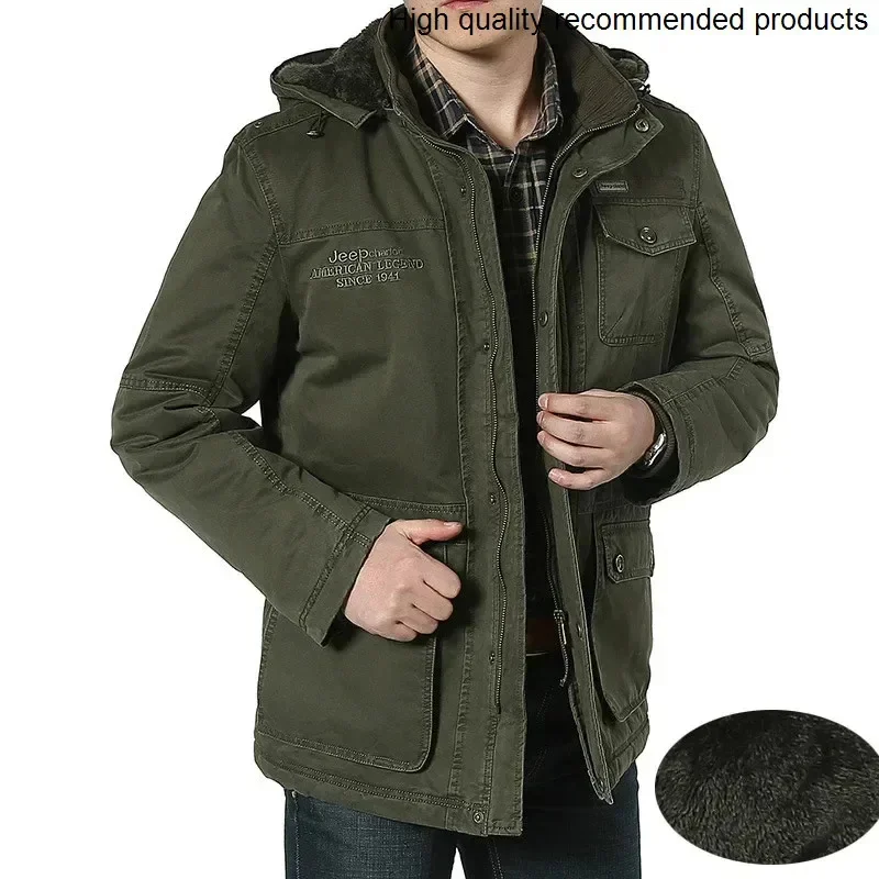 Winter Plus Size 7XL 8XL Jacket Men Cotton Cashmere Parkas men Casual Multi-pockets Hooded Collar Windbreaker Parkas