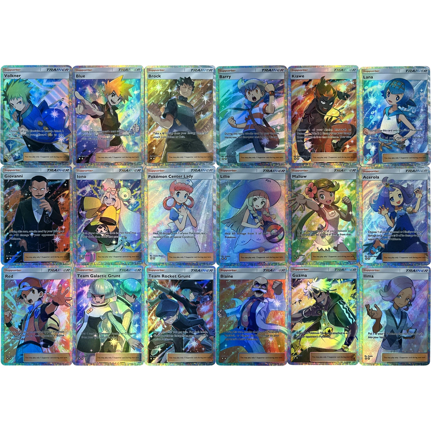 

9 шт./компл. PTCG Trainer Lillie Iono Acerola Lana Brock, английская преломление, цветная флэш-карта, классическая коллекционная карта аниме, подарочная игрушка