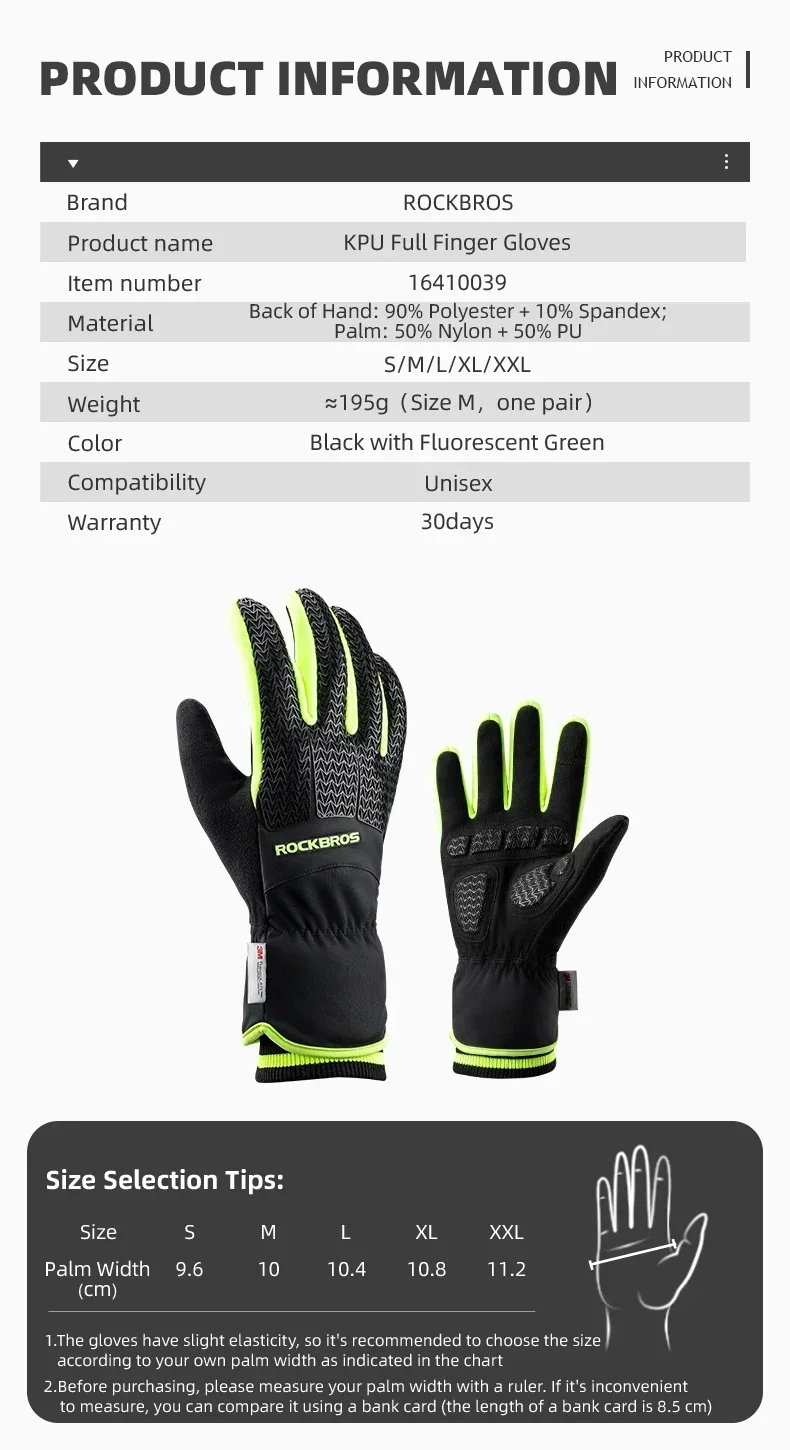 Guantes ROCKBROS con pantalla táctil para esquí, guantes cálidos para ciclismo en invierno, acolchado de palma SBR, guantes a prueba de viento de algodón Thinsulate 3M