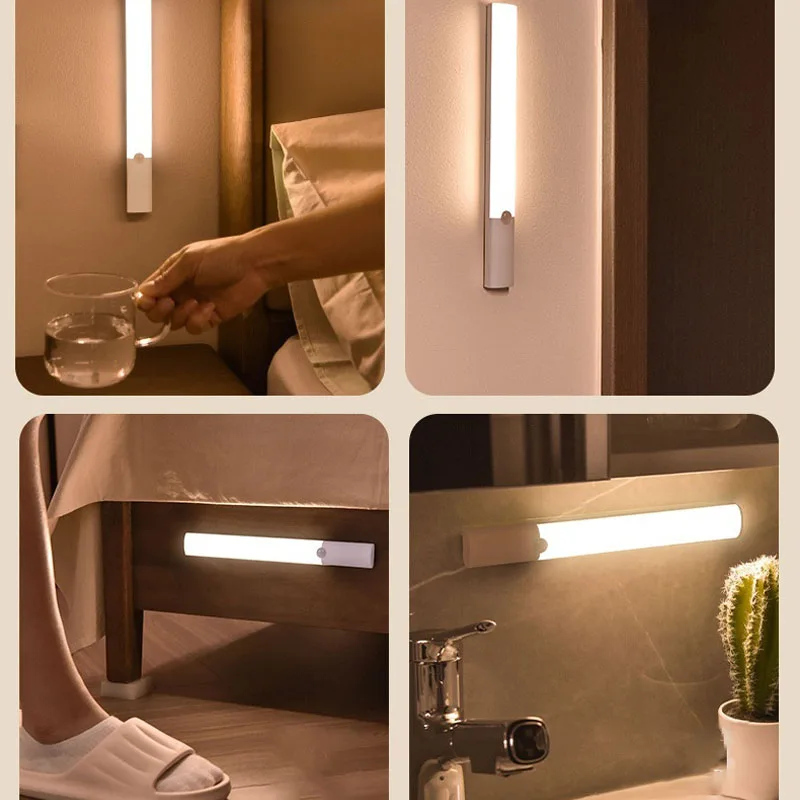 Veilleuse magnétique LED avec capteur de corps, lampe d'armoire mince, sans fil, aste de type C, adaptée pour la cuisine, le couloir, la chambre, la garde-robe