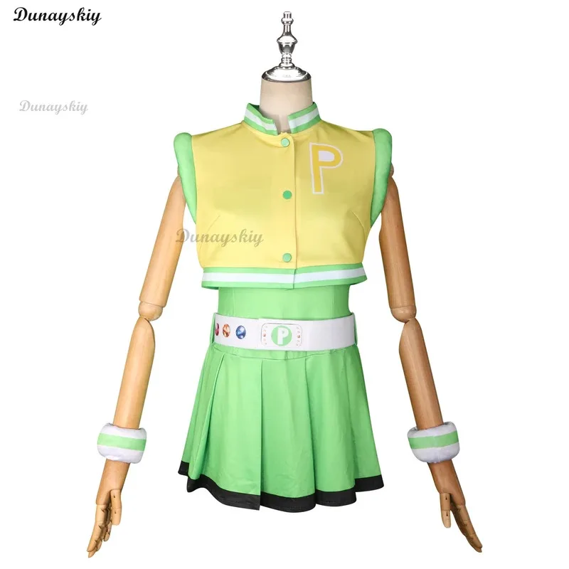DY20Anime Powerpuff 걸스 코트 바지 코스프레 의상 가발 Blossom Buttercup 버블 의상 드레스 벨트 세트 할로윈 멋진 Dr