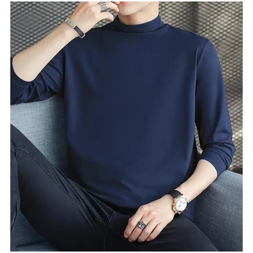 Autumn Winter Men  Long-sleeved Thermal Underwer Top Solid Color Long Sleeved Casual T-shirt Korean Base Shirt