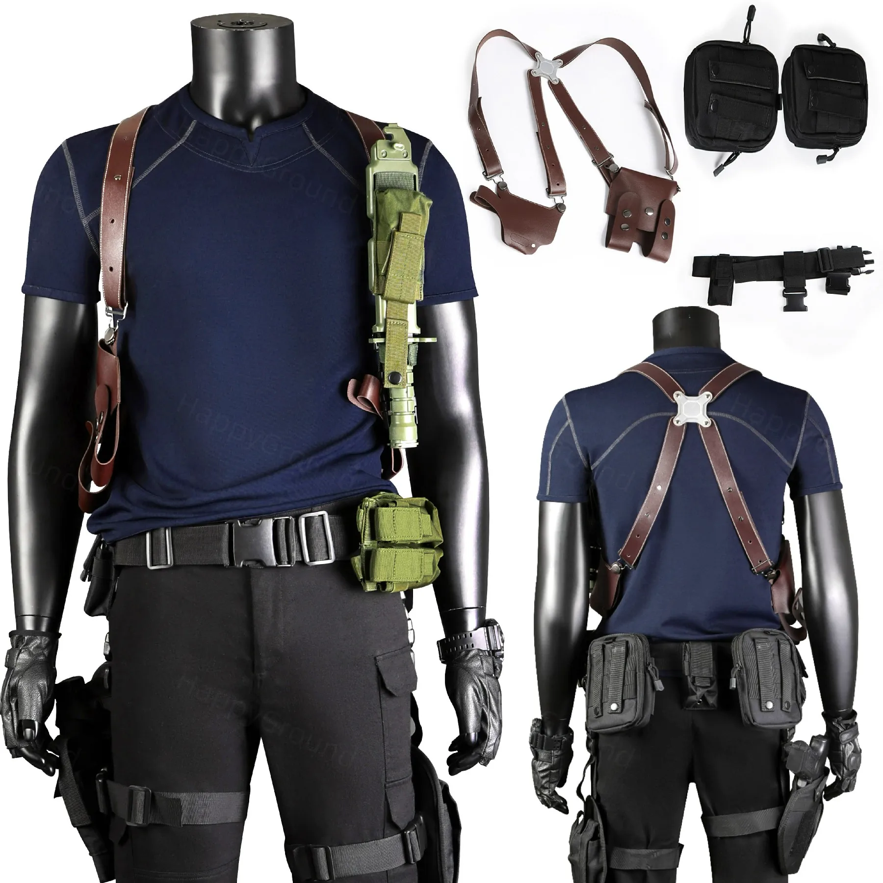 Disfraz de Leon Kennedy para hombre, camiseta residente, cinturones, correas, accesorios malvados, trajes de fiesta de Carnaval y Halloween