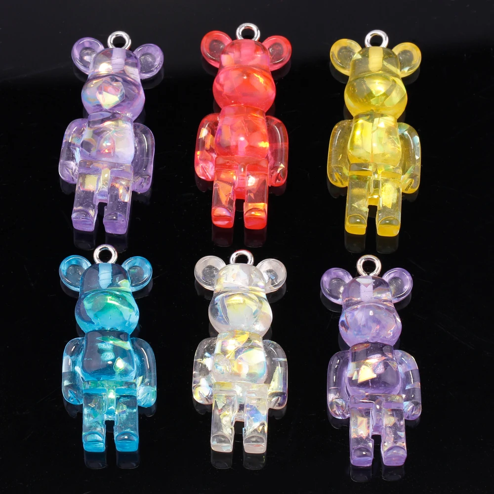 Kawaii Transparent Glitter Violent Bear Animal Resin Plastic Charms for Necklace Keychain Pendant Jewelry Making DIY Supplies