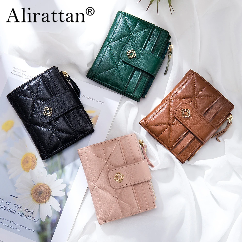 

Alirattan 2023 New Simple Genuine Leather Women's Wallet Thin Multi Card Card Bag Zero Wallet Short Wallet Small Wallet