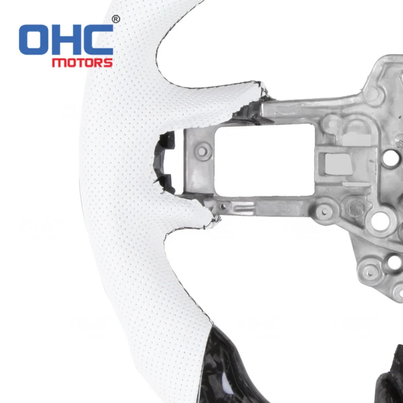 For Mustang15-17 , left and right white leather Forged carbon fiber LED car steering wheel modification