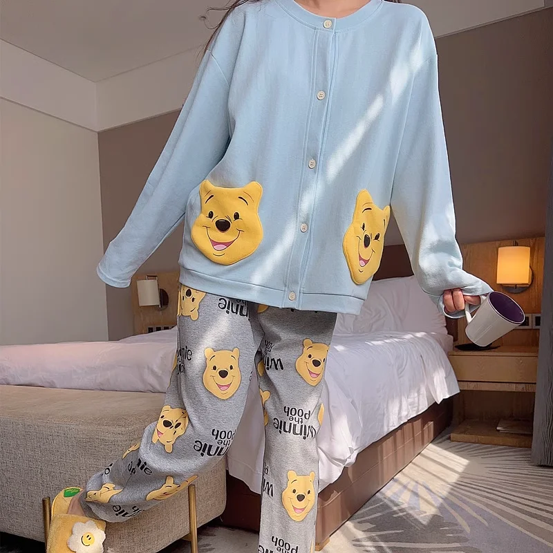 New Winnie the Pooh pajamas winter cotton long-sleeved trousers casual two-piece fashion Disney new loungewear women\'s pajamas