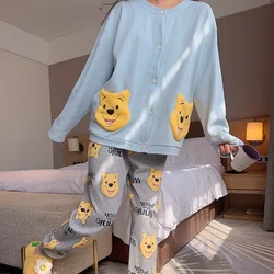 New Winnie the Pooh pajamas winter cotton long-sleeved trousers casual two-piece fashion Disney new loungewear women's pajamas