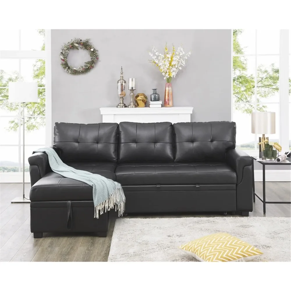 

78 in. W Convertible Sleeper Sectional Sofa, L Shaped Couch for Small Space Living Room, Storage Chaise, L Shaped Pull Out Sofa
