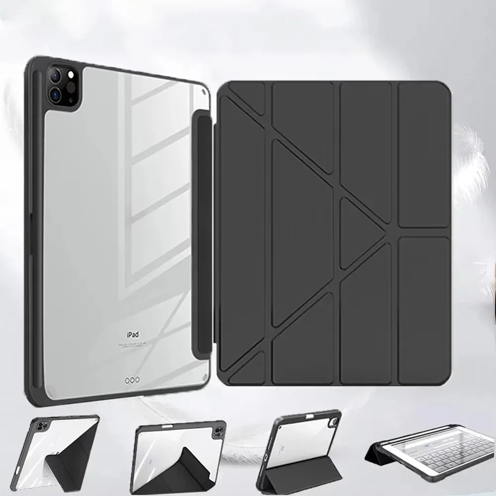 Funda para iPad Air 11/13 M2 Pro 11/13 M4 (2018-2026), para iPad Air 4, Air 5, Pro 11/12.9, iPad 6/7/8/9/10, Acrílico Transparente, Soporte Plegable en Y