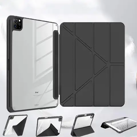 For 2018-2026 iPad Case Air 11/13 M2 Pro 11/13 M4 for iPad Air 4 Air 5 Pro 11/12.9 iPad 6/7/8/9/10th Acrylic Clear Y-Fold Stand