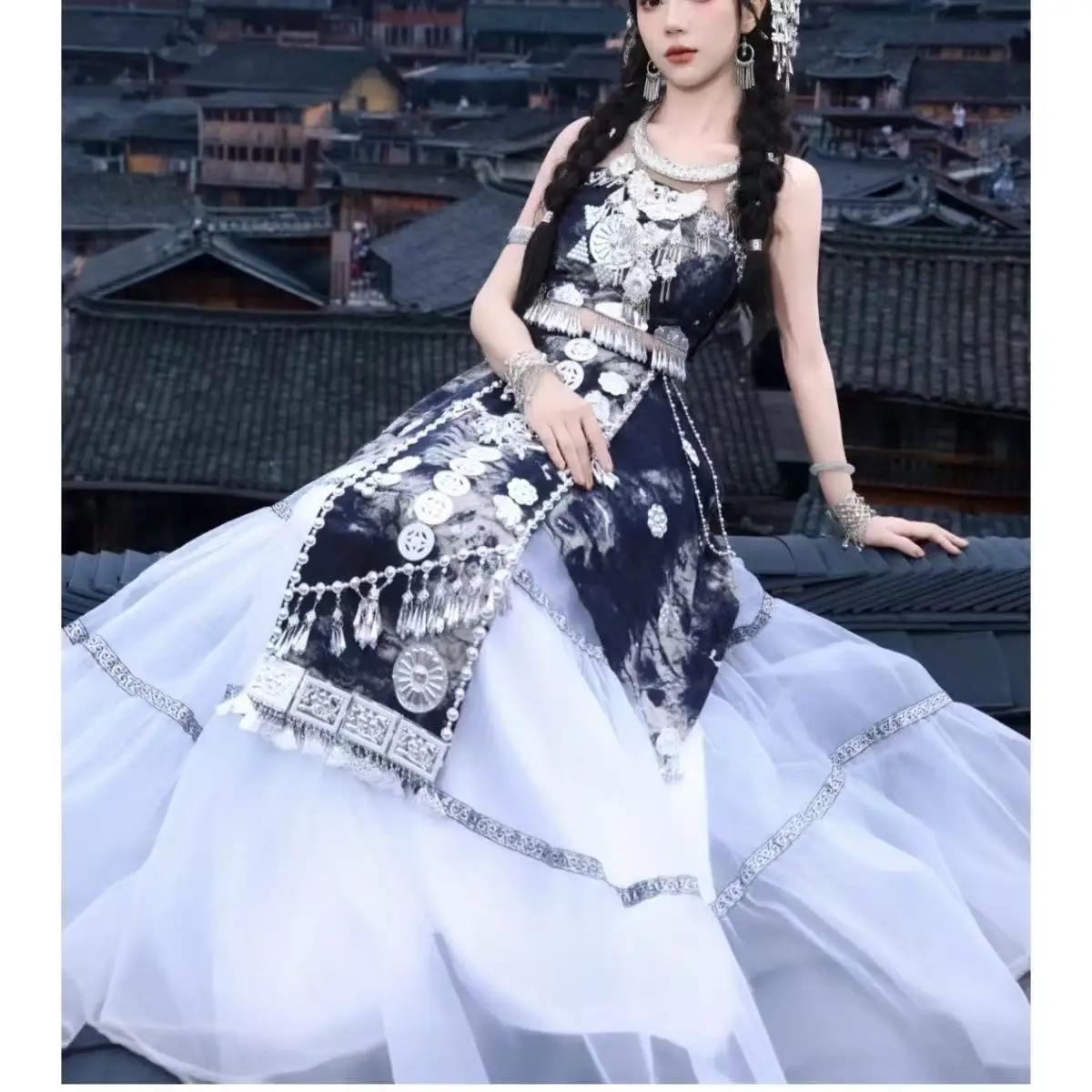 2026 New Hmong Costume Women's National Style Miao Clothing Summer Beach Party Stage Performance Suits Exotic Prince Dance Skirt