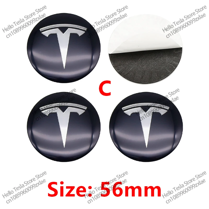 4pcs 56mm Car Wheel Center Hub Cap Badge Emblem Decal Wheel Sticker Tesla Model Y Model 3 X S 2022 2023 Auto Accessories Style