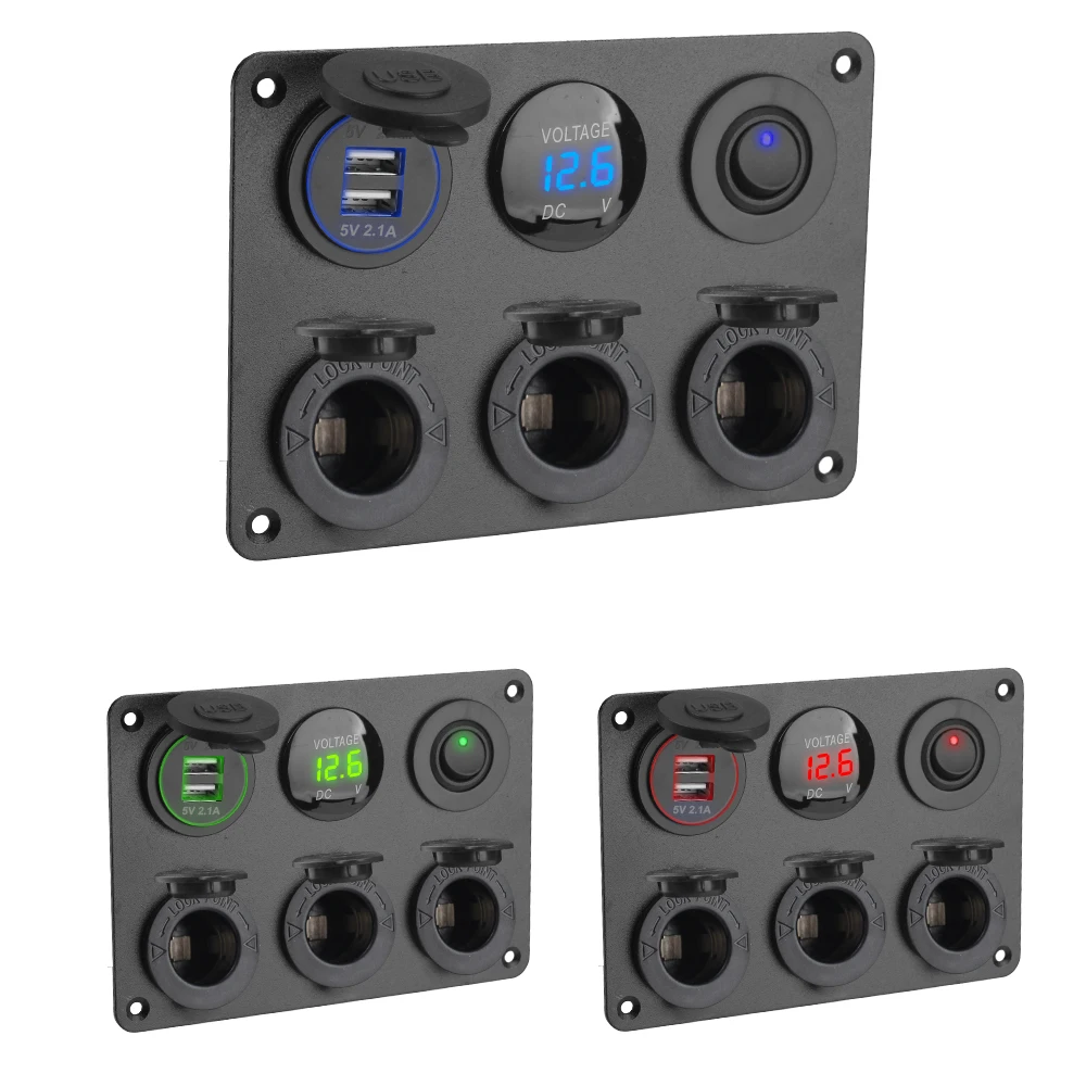 Für Auto, Marine, Wohnmobil: Steckdose mit Dual-USB-Ladegerät, Multi-Panel-Kippschalter, LED-Voltmeter, 12V Zigarettenanzünder-Steckdose 4.2A
