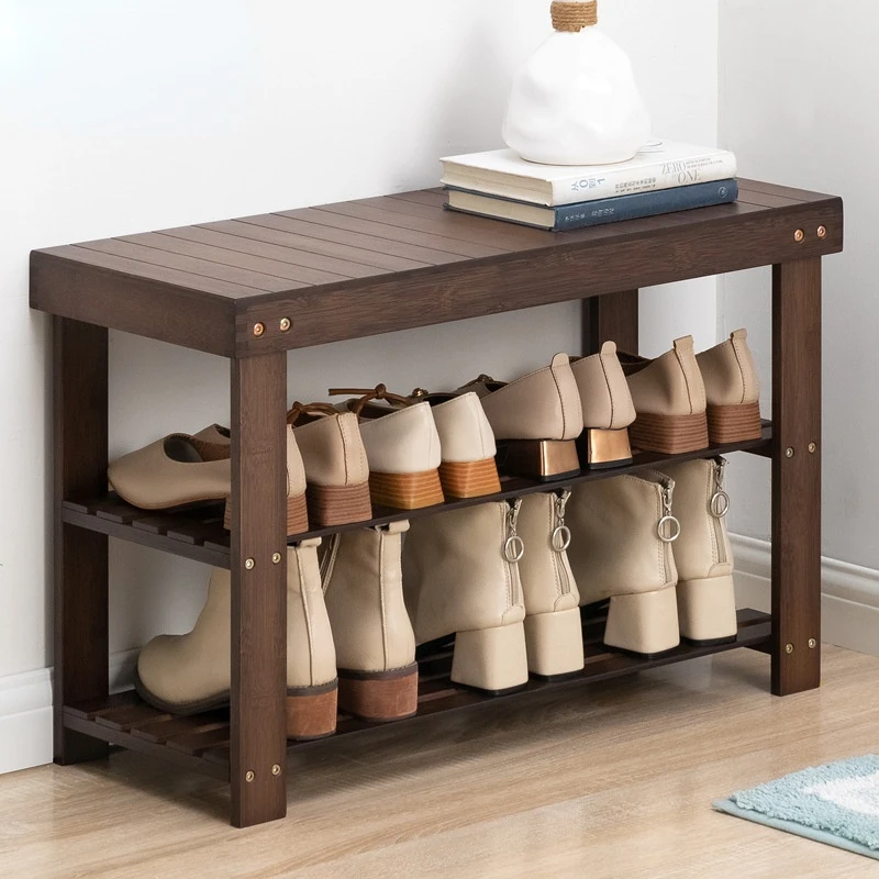 Two Layers Shoe Organizer Multifunctional Storage Shoe Thicker Frame Shoe Rack For Hallway Bamboo Storage Cabinets