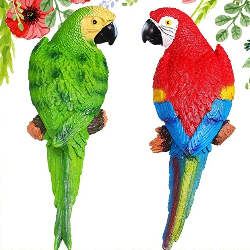 Parrot decoration outdoor Tiki bar large realistic statue, garden courtyard lawn tree wall hanging sculpture decoration