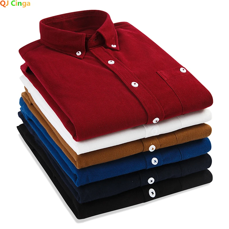 

Spring and Autumn New Men's Long-sleeved Shirt Corduroy Fabric Shirts Single-breasted Button-down Collar Camisa Men Chemise 5XL