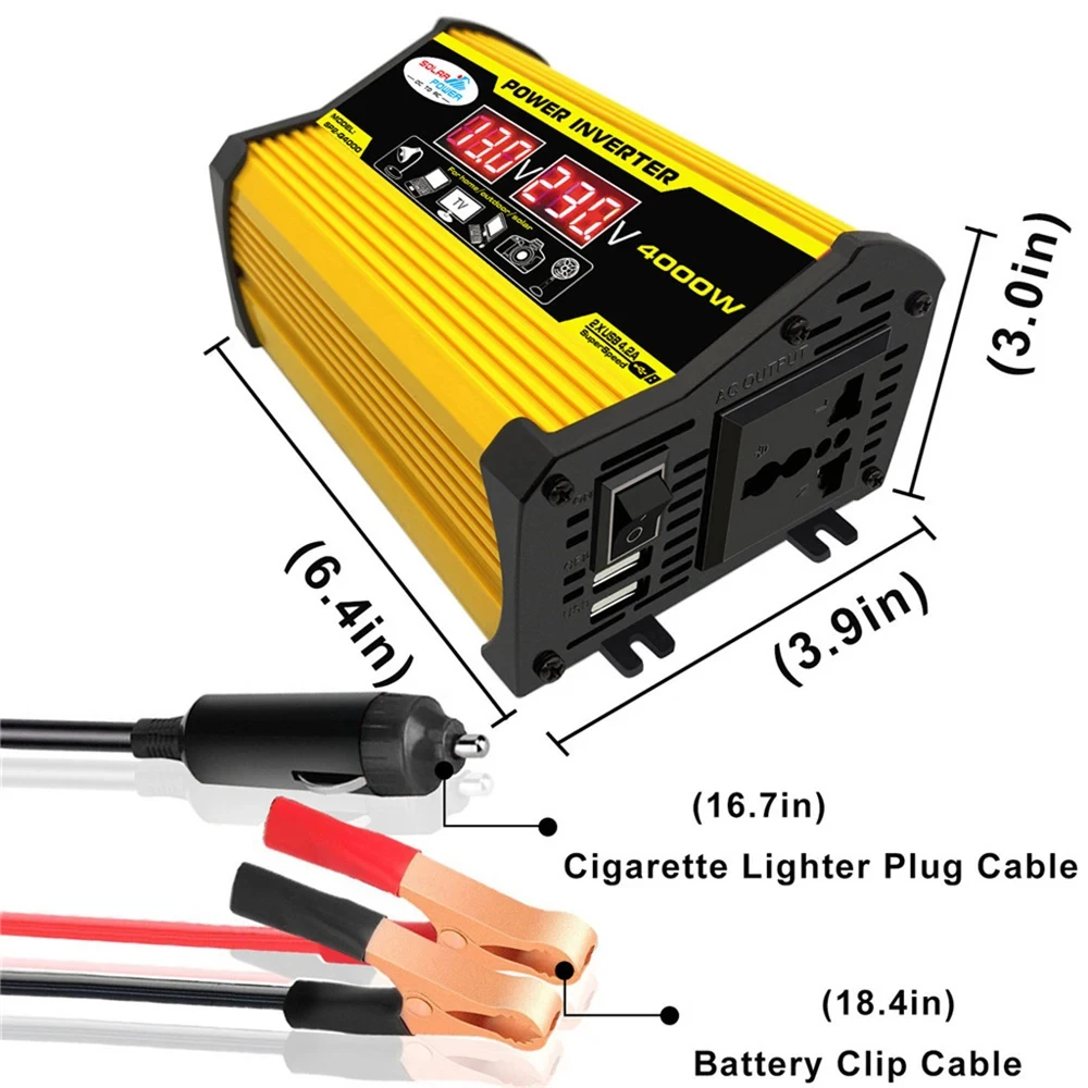 Portable Inverter Car Power Inverters DC12Volt To AC110/220Volt Transformer 4000W Modified SineWave Inverter USB Auto Inverters