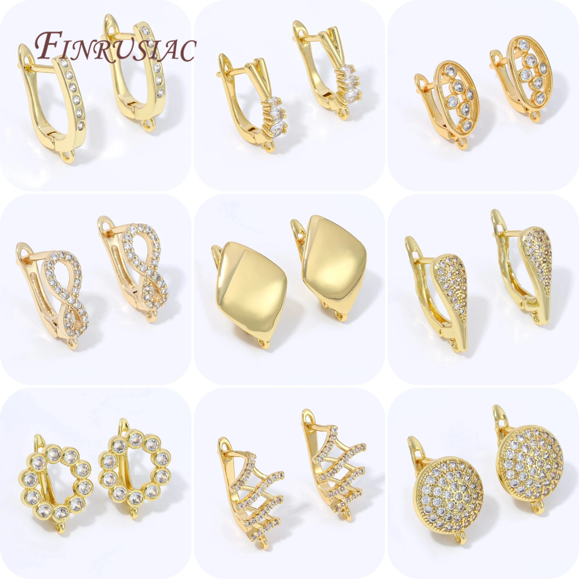 18K Gold Plated Micro Pave Zircon Earring Clasps,Ear Hooks With Loop,DIY Handmade Earrings Making Jewelry Findings Supplies