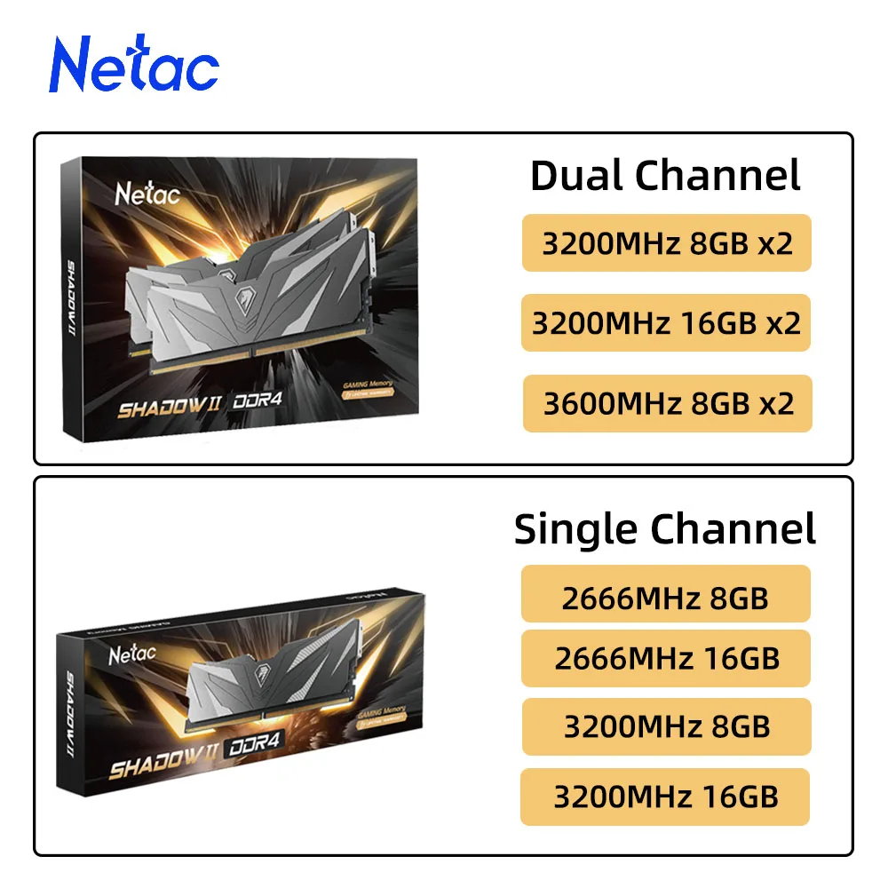 Netac DDR4 8 GB 16 GB Memoria Ram DDR4 2666 3200 3600 Speicher Desktop Dimm mit Kühlkörper XMP für PC