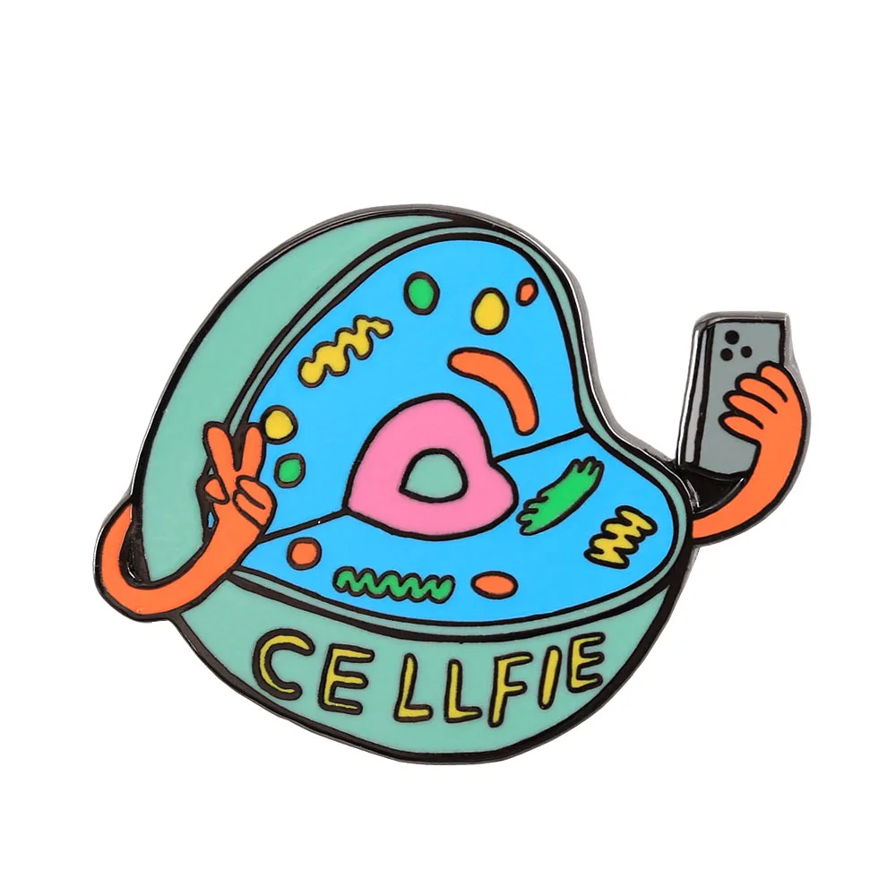 Lustige Wissenschaft CELLFIE Handy-Selfie-Wortspiel-Brosche Biologie-Liebhaber Emaille-Pin Schüler Lehrer Cartoon Humor Geek Geschenk – Detail 1