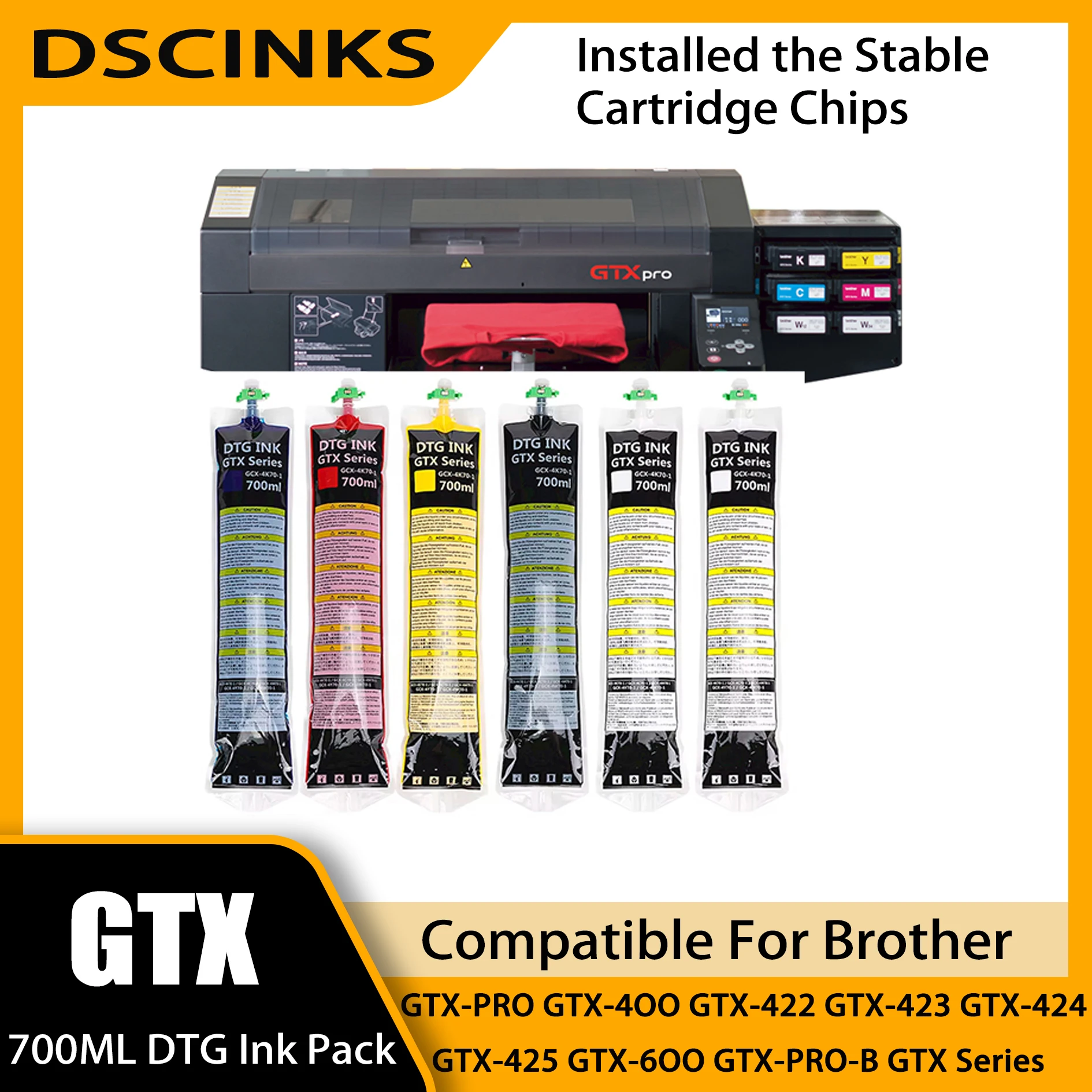 

GTX Ink Bag With Chip 700ml DTG Textile Ink For Brother GTX-422 GTX-423 GTX-425 GTX-600 GTX-PRO GTXPROB GTX Series Printer GTX