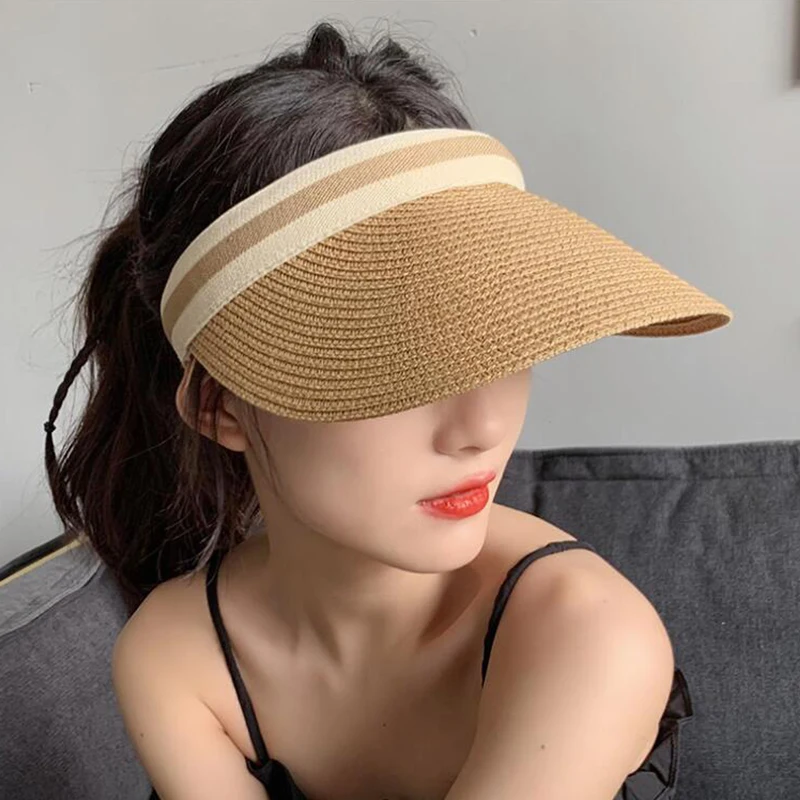 2023 Mew Hot summer sun hat with pearl adjustable big heads wide-brimmed beach hat UV protection packable sun visor hat with