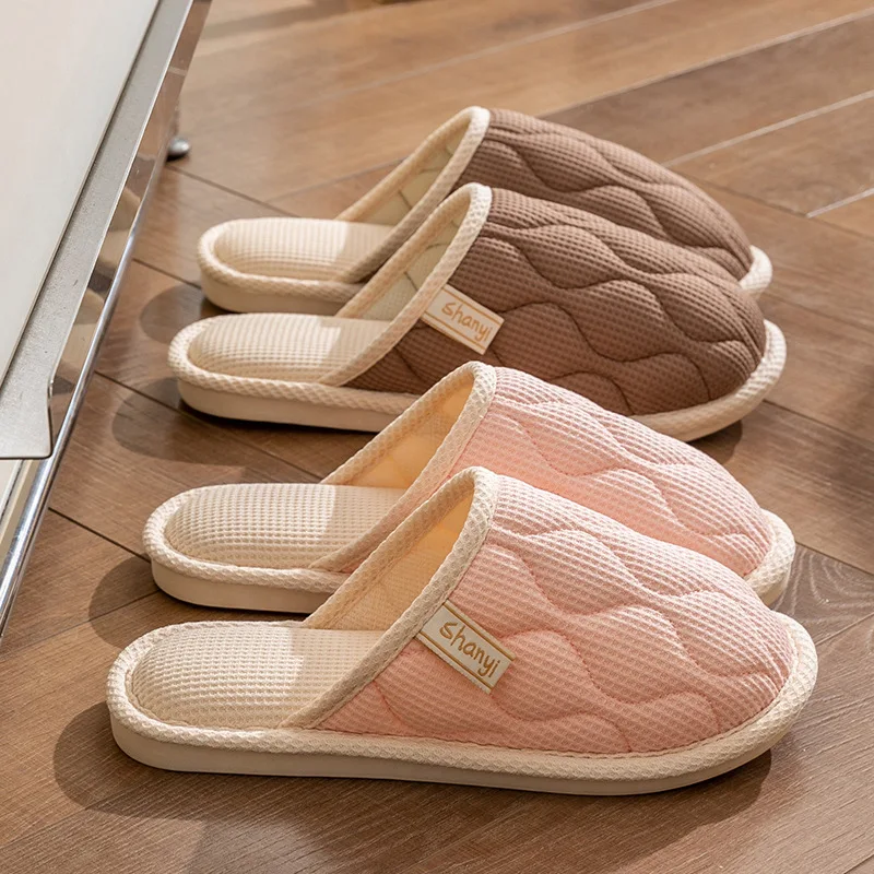 

Autumn Winter House Slippers for Women Indoor Flat Plush Cotton Slides Soft Sole Fuzzy Shoes Couple Bedroom Fluffy Slippers