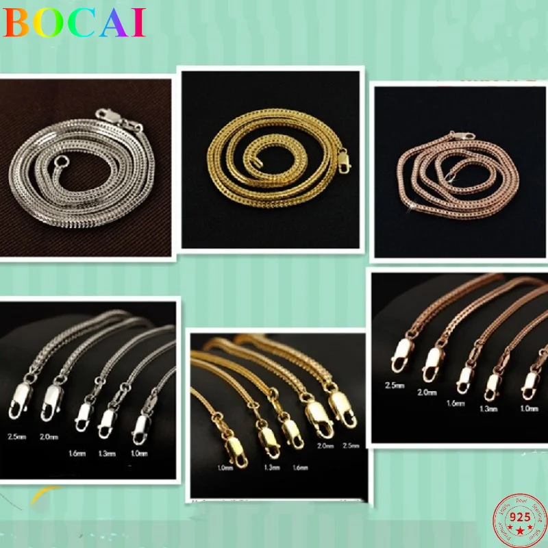 BOCAI S925 Sterling Silver Necklace 2022 New Fashion Three Color Weaven-Chain Chopin Chain Argentum Neck Jewelry for Women Men