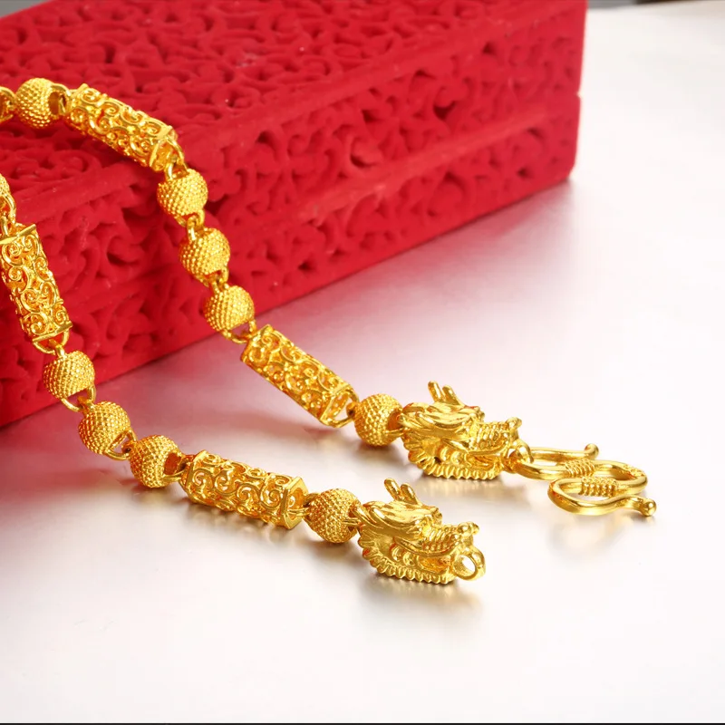 

Luxury 24k Yellow Gold Plated Buddha Bead Faucet Necklace for Men Niche Design Clavicle Chain Fade-Free Wedding Anniversary Gift