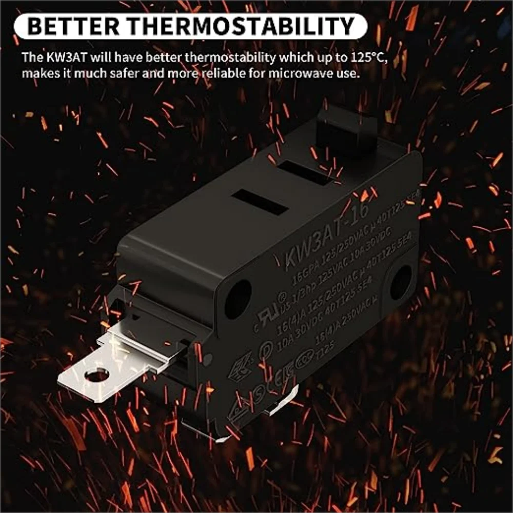 DaiertTek-microinterruptor KW3AT para microondas, 2 piezas, interruptor para microondas normalmente cerrado, 16A, 125VAC/250VAC, T125 para Kenmore