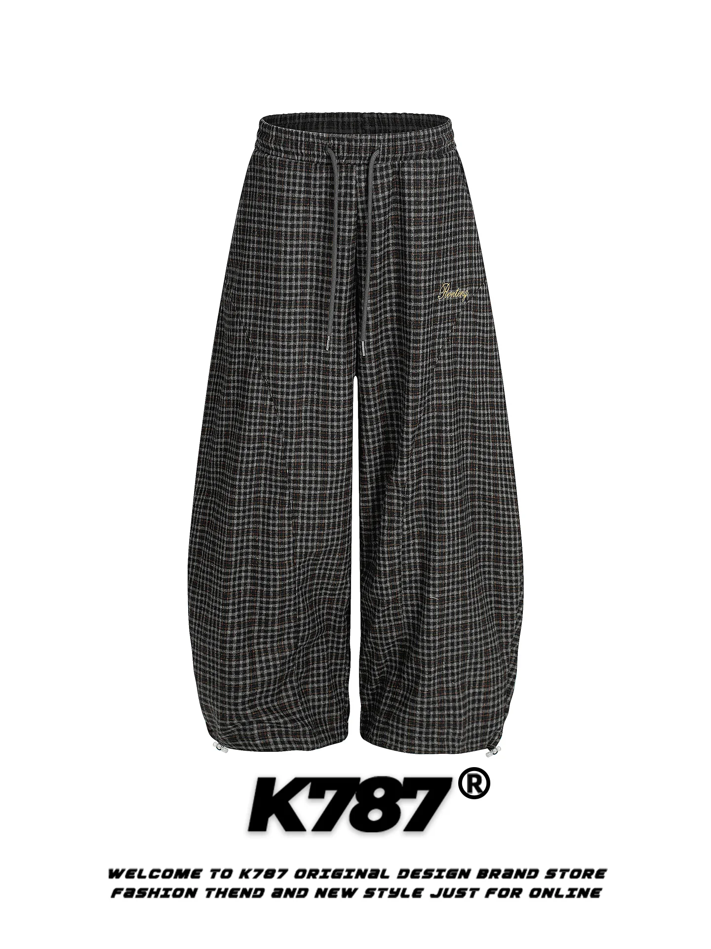 

Брюки K787 в американском ретро-стиле с вышивкой в клетку, широкие, с высокой талией, свободные, повседневные, для уличных танцев